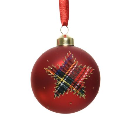 Χριστουγεννιάτικη γυάλινη μπάλα με καρρώ αστέρι Κόκκινο ματ 8cm