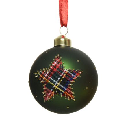 Χριστουγεννιάτικη γυάλινη μπάλα με καρρώ αστέρι Κυπαρισσί ματ 8cm