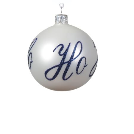 Χριστουγεννιάτικη γυάλινη μπάλα δέντρου Ho Ho με glitter Λευκό ματ 8cm