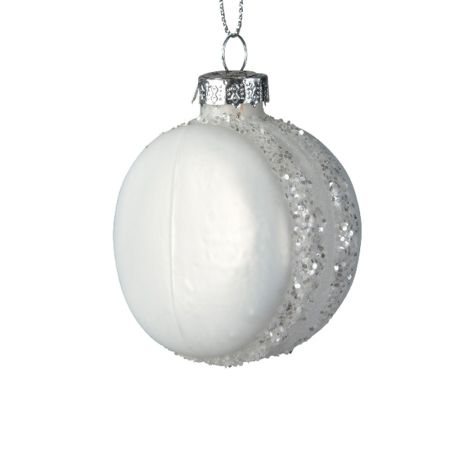 Γυάλινο στολίδι Χριστουγεννιάτικου δέντρου Macaron με glitter Λευκό 7,3cm