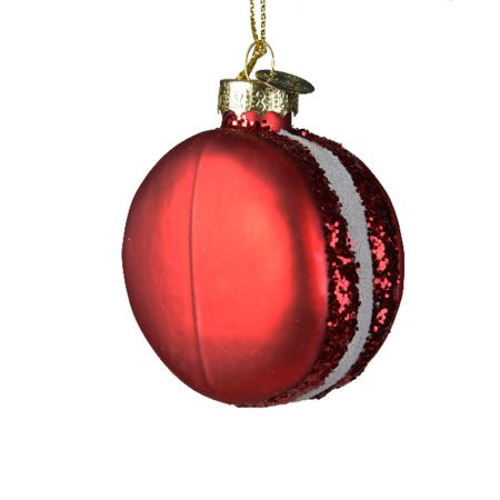 Γυάλινο στολίδι Χριστουγεννιάτικου δέντρου Macaron με glitter Κόκκινο 7,3cm
