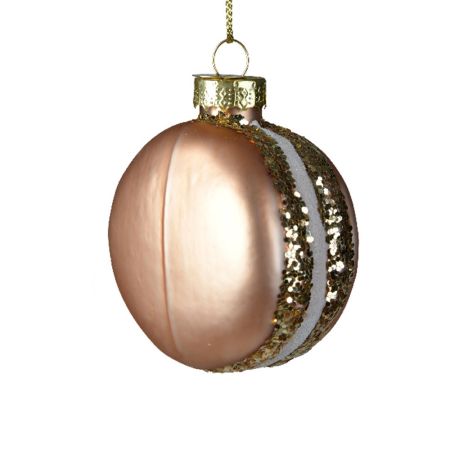 Γυάλινο στολίδι Χριστουγεννιάτικου δέντρου Macaron με glitter Χάλκινο-Χρυσό 7,3cm