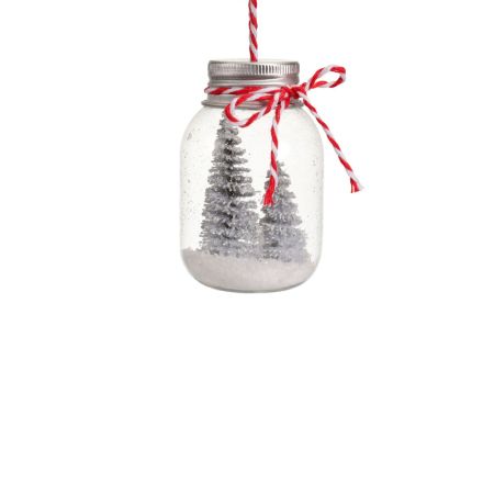 Γυάλινο στολίδι Χριστουγεννιάτικου δέντρου μπουκάλι με δέντρα Ασημί 4x7cm