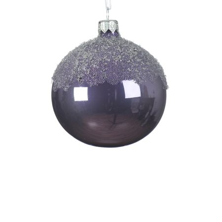 Χριστουγεννιάτικη μπάλα γυάλινη με glitter - Μωβ γυαλιστερή 8cm