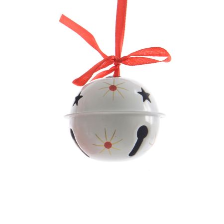 Μεταλλικό Χριστουγεννιάτικο στολίδι καμπανάκι-μπάλα Λευκό 6cm (03)