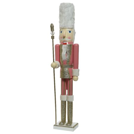 Decorative wooden Nutcracker with scepter Pink 19x17x89cm