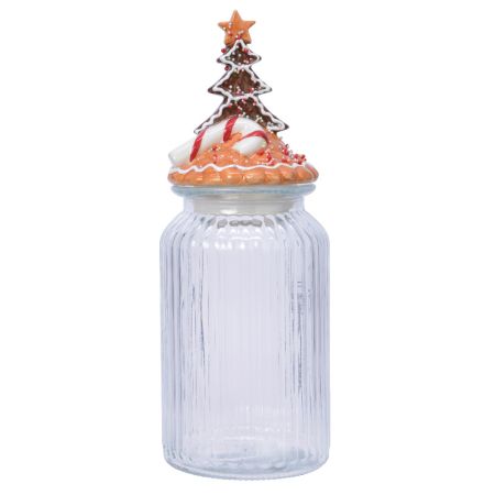 Χριστουγεννιάτικο γυάλινο βάζο με καπάκι Δέντρο Καφέ 11x28cm