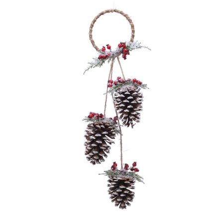 Κρεμαστό στολίδι με Κουκουνάρια και Berries χιονισμένα 60cm
