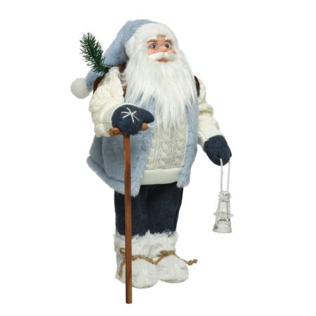 Διακοσμητικός  Άγιος Βασίλης με μπαστούνι και φαναράκι Μπλε-Λευκό 60cm