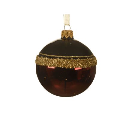 Χριστουγεννιάτικη μπάλα γυάλινη με glitter Μπορντό-Μαύρη 8cm
