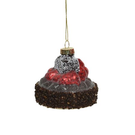 Γυάλινο στολίδι Χριστουγεννιάτικου δέντρου cupcake σοκολάτα με φράουλες 8x7,5cm