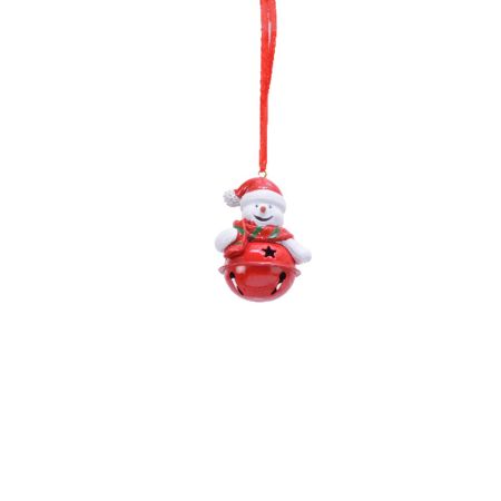Διακοσμητικό στολίδι δέντρου Χιονάνθρωπος με κουδουνάκι Λευκό-Κόκκινο 6cm