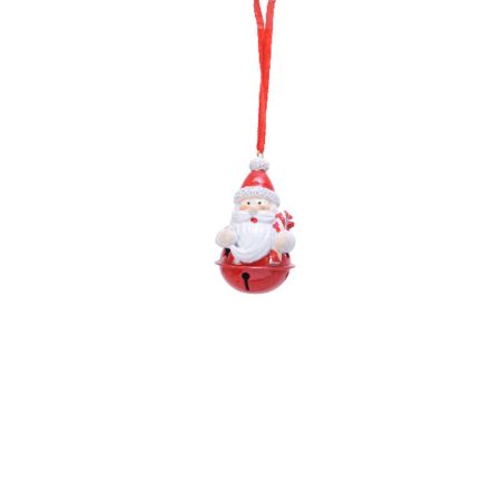 Διακοσμητικό στολίδι δέντρου Άγιος Βασίλης με κουδουνάκι Λευκό-Κόκκινο 6cm