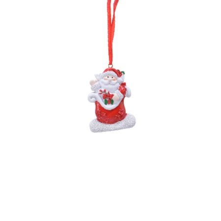 Διακοσμητικό στολίδι δέντρου Άγιος Βασίλης με δώρα Λευκό-Κόκκινο 6cm
