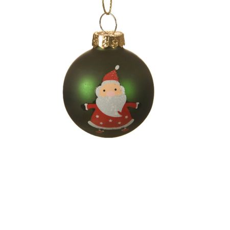 Χριστουγεννιάτικη μπάλα γυάλινη με Άγιο Βασίλη Κυπαρισσί ματ 4,5cm