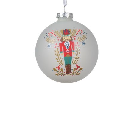 Χριστουγεννιάτικη μπάλα γυάλινη με καρυοθραύστη Λευκή ματ 8cm