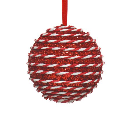 Χριστουγεννιάτικη μπάλα με glitter Κόκκινη - Λευκή 10cm