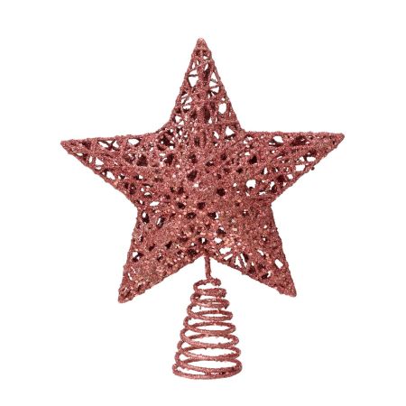 Κορυφή Χριστουγεννιάτικου δέντρου αστέρι με glitter Ροζ 20x5x23cm