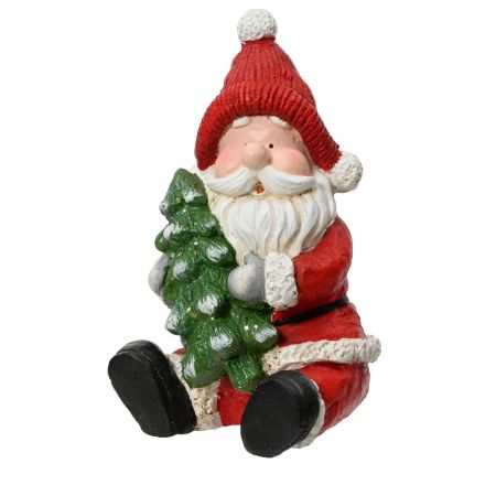 Decorative ceramic sitting Santa Claus holding a fir tree 19,5x20,5x33cm