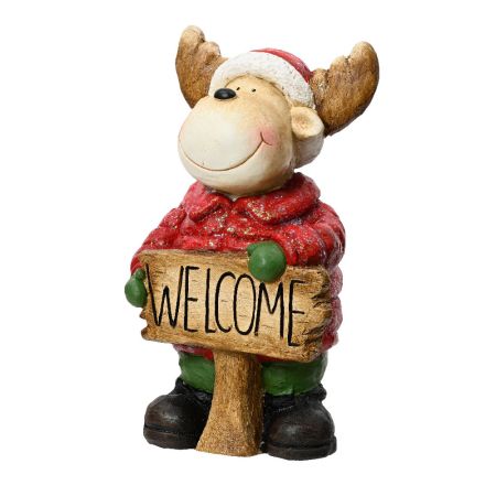 Decorative ceramic reindeer with sign Welcome 18,5x16x32,4cm