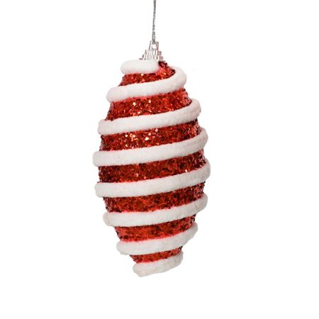 Χριστουγεννιάτικη μπάλα-δάκρυ με glitter Κόκκινη - Λευκή 6x12cm