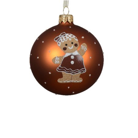 Christmas glass ball with gingerbread girl design Brown-Copper matt 8cm
