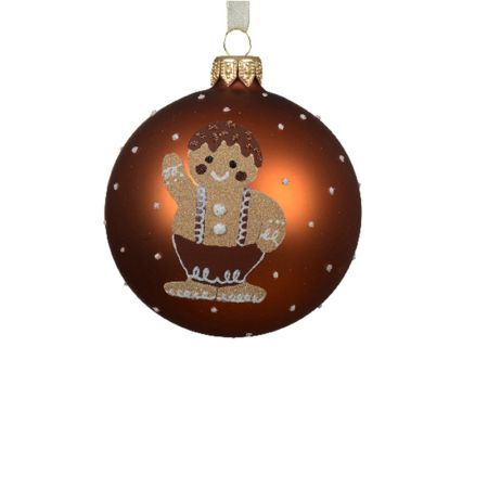 Christmas glass ball with gingerbread boy design Brown-Copper matt 8cm