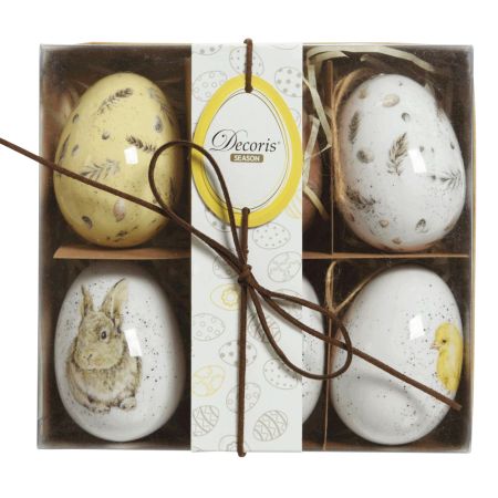 Σετ 6τχ Διακοσμητικά Πασχαλινά κρεμαστά αυγά με σχέδια 5x7,5cm