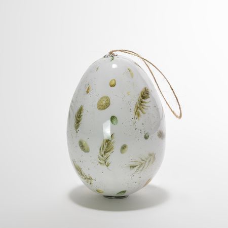 Διακοσμητικό Πασχαλινό κρεμαστό αυγό με φύλλα Λευκό 9x12cm