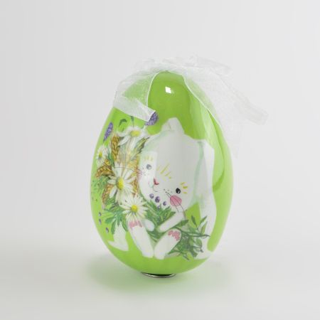 Διακοσμητικό Πασχαλινό κρεμαστό αυγό με κουνελάκι Πράσινο 9x12cm