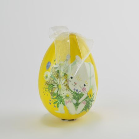 Διακοσμητικό Πασχαλινό κρεμαστό αυγό με κουνελάκι Κίτρινο 9x12cm