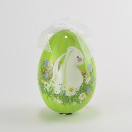 Διακοσμητικό Πασχαλινό κρεμαστό αυγό με κουνελάκι πράσινο 9x12cm