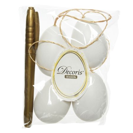Set 4pcs Decorative Hanging Easter eggs with gold marker White 4x6cm
