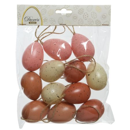 Σετ 12τχ Διακοσμητικά Πασχαλινά κρεμαστά πιτσιλωτά αυγά Κρεμ-Κεραμιδί-Καφέ-Ροζ 4x6cm