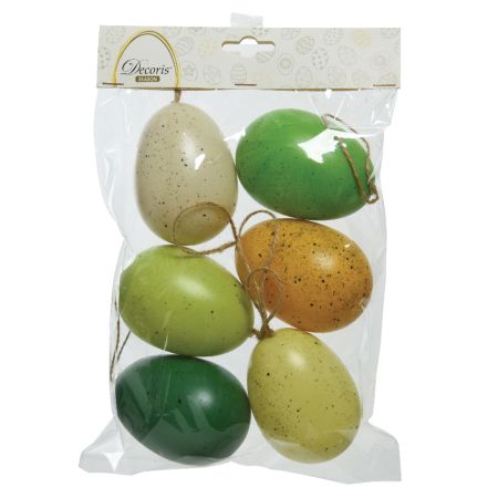 Set 6pcs Decorative Hanging Easter speckled eggs Yellow-Green-Beige 6x9cm
