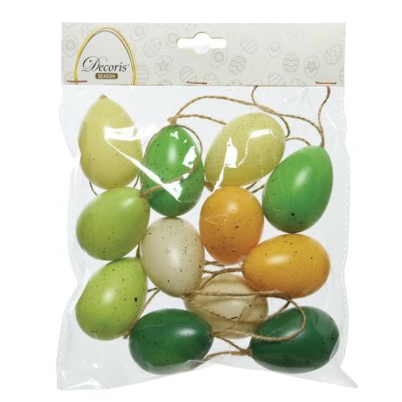 Set 12pcs Decorative Hanging Easter Speckled eggs Yellow-Green-Beige 4x6cm