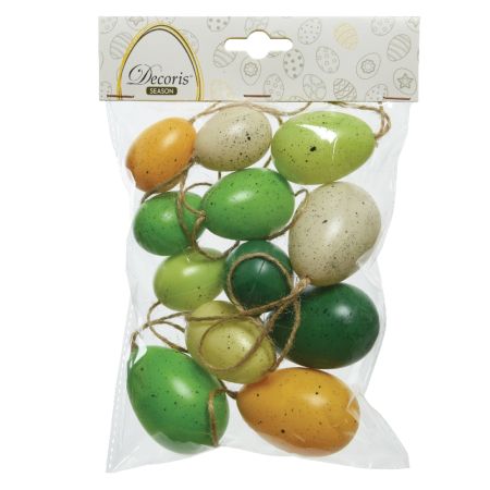 Σετ 12τχ Διακοσμητικά Πασχαλινά κρεμαστά πιτσιλωτά αυγά Κίτρινο,Πράσινο,Μπεζ 3x4cm, 3.5x5cm, 4x6cm