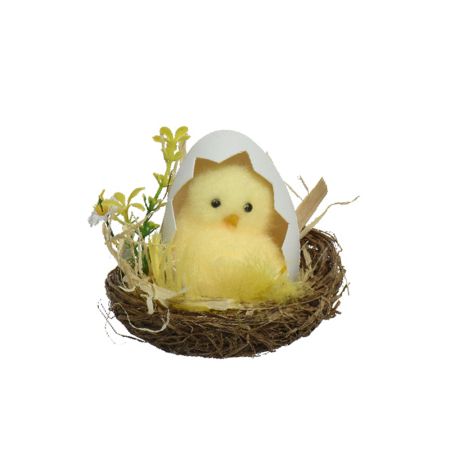 Διακοσμητική φωλιά με κοτοπουλάκι σε αυγό Κίτρινο 8x9cm