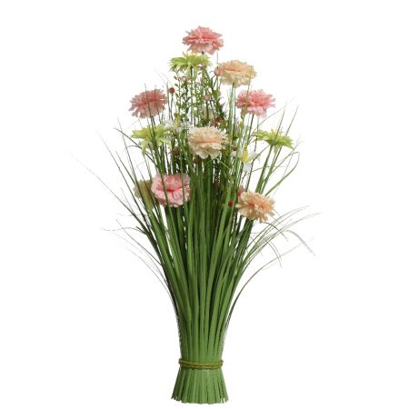 Διακοσμητική δέσμη γρασίδι με Λευκά-Ροζ-Πράσινα άνθη 35x70cm