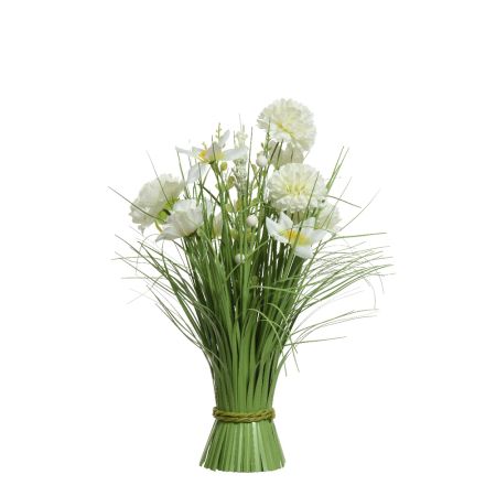 Διακοσμητική δέσμη γρασίδι με Λευκά άνθη 16x40cm
