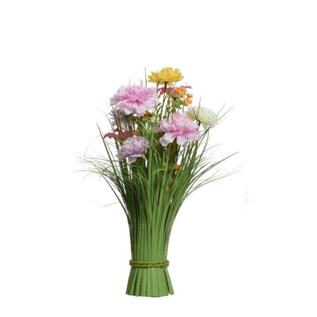 Διακοσμητική δέσμη γρασίδι με Λιλά-Λευκά-Κίτρινα άνθη 16x40cm