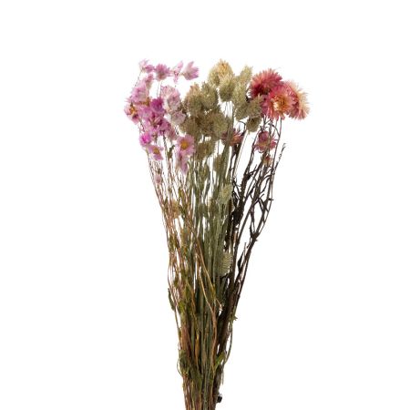 Διακοσμητική δέσμη-μπουκέτο με αποξηραμένα λουλούδια Ροζ 50cm