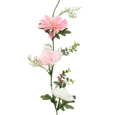 Διακοσμητική Ανοιξιάτικη γιρλάντα με ζέρμπερες και μαργαρίτες Ροζ-Λευκό 180cm
