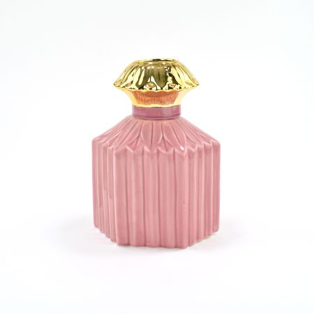 Decorative porcelain perfume bottle shaped Candle holder dark Pink 12x11,5x15cm