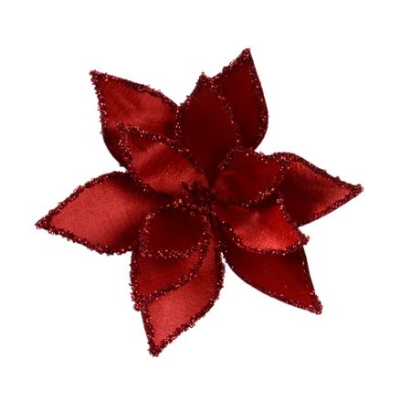 Χριστουγεννιάτικο βελούδινο Αλεξανδρινό λουλούδι με κλιπ Κόκκινο 30x10cm