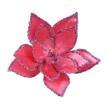 Χριστουγεννιάτικο βελούδινο Αλεξανδρινό λουλούδι με κλιπ Ροζ 30x10cm