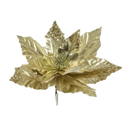 Χριστουγεννιάτικο Αλεξανδρινό λουλούδι με κλιπ Χρυσό 30x5cm 