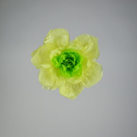 XL Διακοσμητικό χάρτινο άνθος λουλουδιού Κίτρινο - Πράσινο 35cm