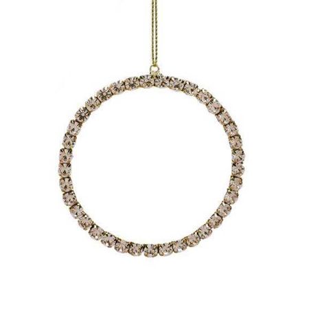 Χριστουγεννιάτικο στολίδι κύκλος με γυάλινα διαμάντια Ροζ - Χρυσό 9cm