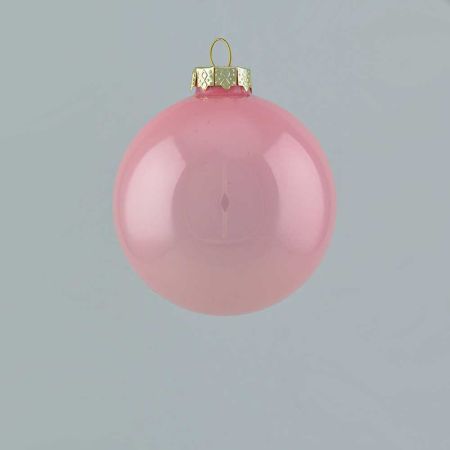  Χριστουγεννιάτικη μπάλα γυάλινη Ροζ απαλό γυαλιστερό 8cm